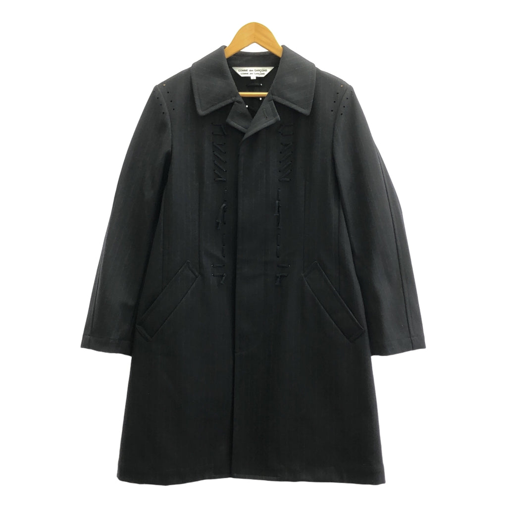 [品相良好] COMME des GARCONS COMME des GARCONS / Comme des | 2015秋冬 |繫帶設計條紋羊毛大衣| S |海軍|女性的