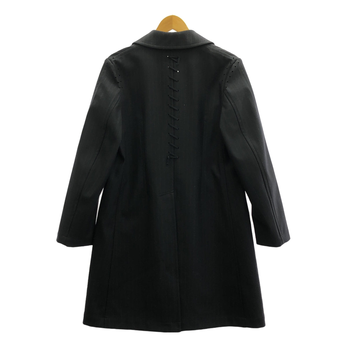 【美品】  COMME des GARCONS COMME des GARCONS / コムコム | 2015AW | レースアップデザイン ストライプ ウール コート | S | ネイビー | レディース