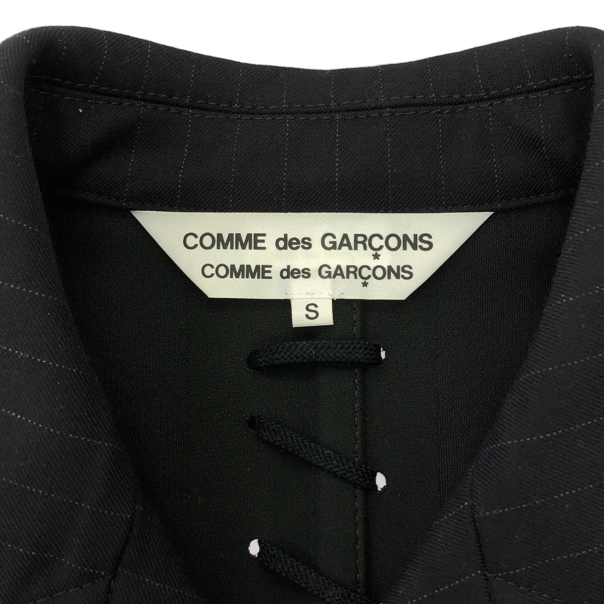 【美品】  COMME des GARCONS COMME des GARCONS / コムコム | 2015AW | レースアップデザイン ストライプ ウール コート | S | ネイビー | レディース