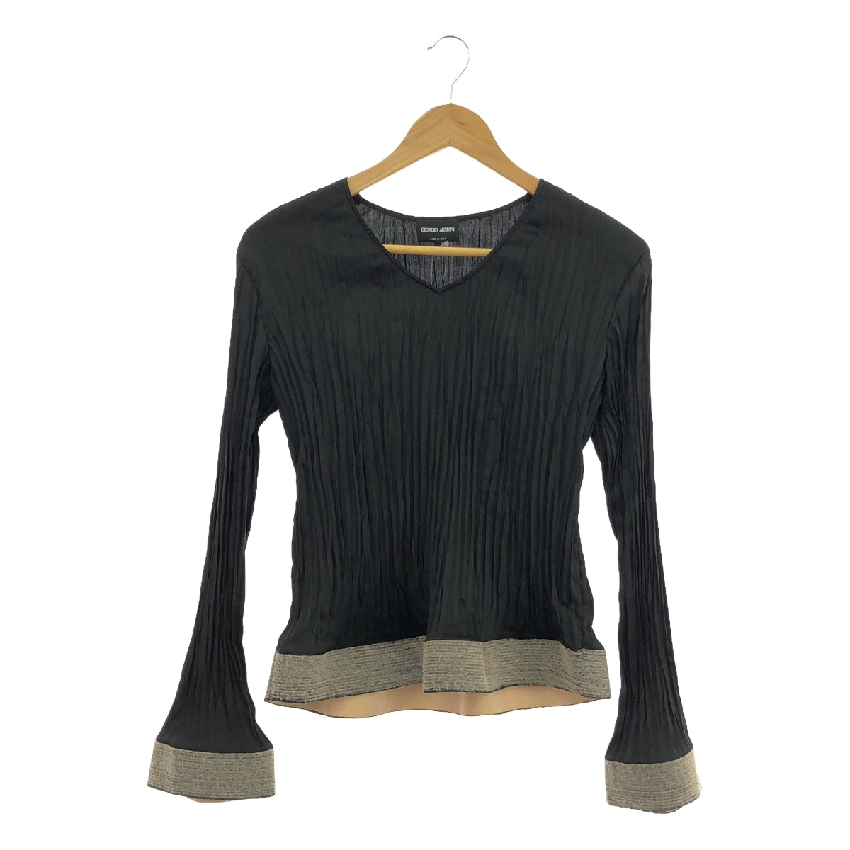 [Good Condition] GIORGIO ARMANI | Mixed Material Pleated Blouse Top | Size 40 | Black/Gray | Women's