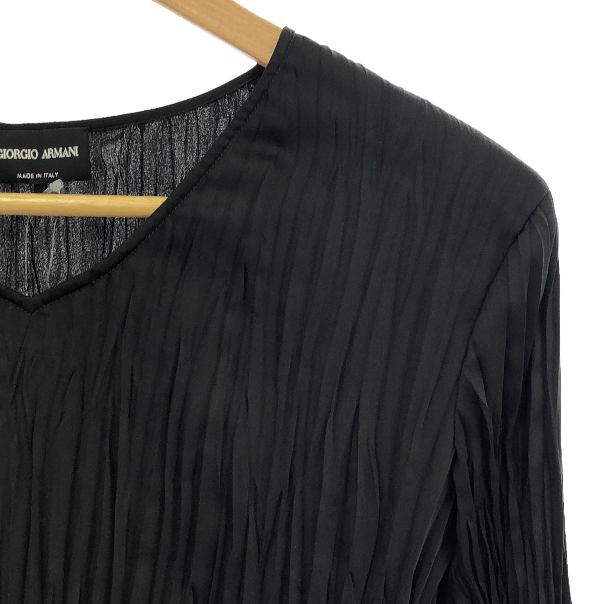 [Good Condition] GIORGIO ARMANI | Mixed Material Pleated Blouse Top | Size 40 | Black/Gray | Women's