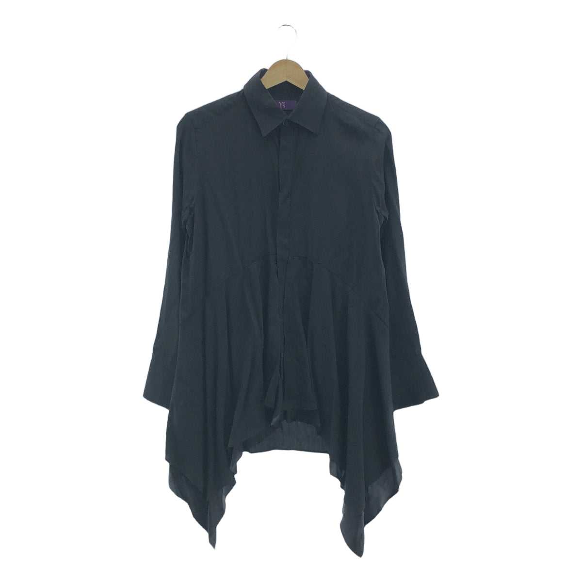 [狀況良好] TAKESHI KOSAKA 由 Y's Pink Label | 2014春夏 |天絲分層開衩長襯衫 | 2 |黑色 |女性的