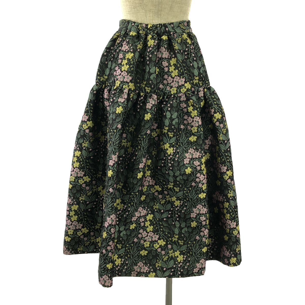 七十 by Miho KAWAHITO | 七十荷葉邊提花半身裙 | XS |黑色 |女性的