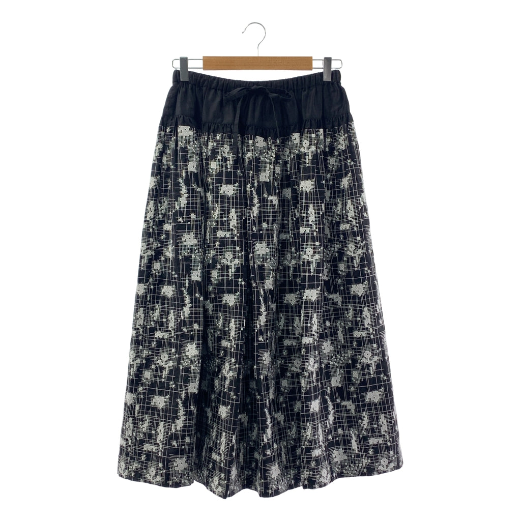 【美品】  mina perhonen / ミナペルホネン | 2022SS | amahana アマハナ / 刺しゅう ドローストリング イージースカート | F | ブラック / ホワイト | レディース