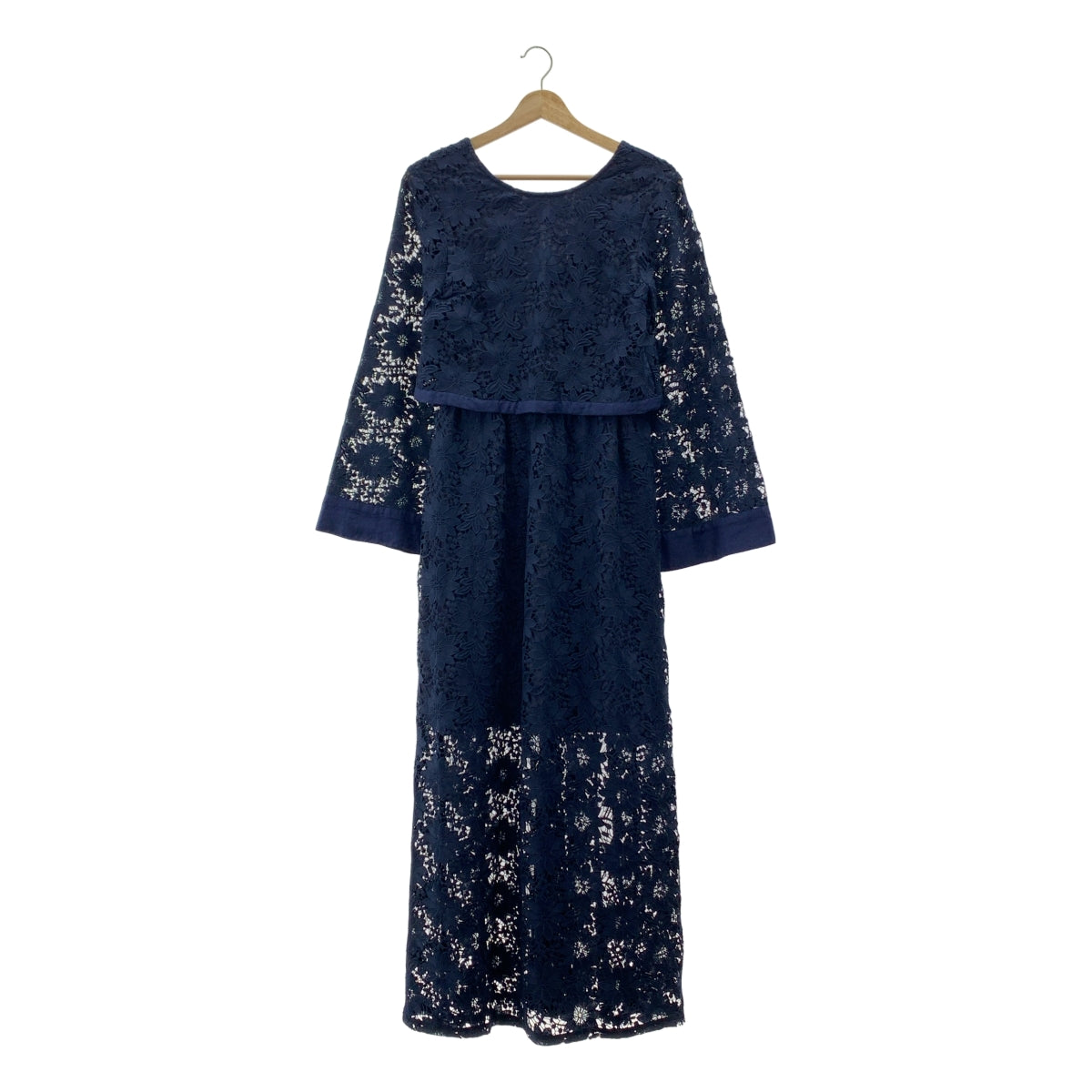 【美品】  MYLAN / マイラン | レース ウエスト切替 ロング ドレス ワンピース | F | ネイビー | レディース