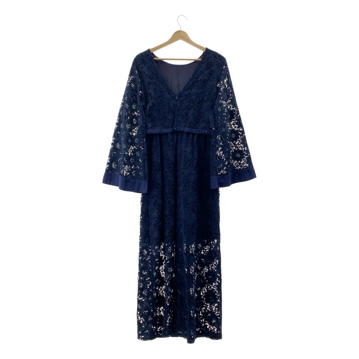 【美品】  MYLAN / マイラン | レース ウエスト切替 ロング ドレス ワンピース | F | ネイビー | レディース