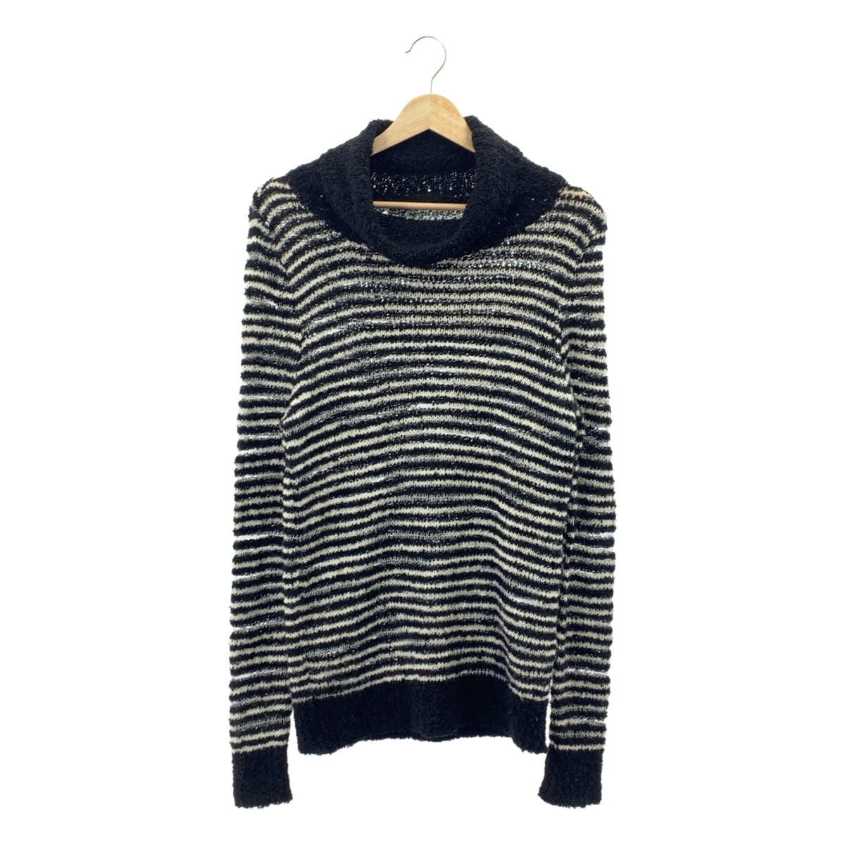 ANREALAGE / アンリアレイジ | ボーダー ローゲージ タートルネックニット | 38 | ブラック | レディース