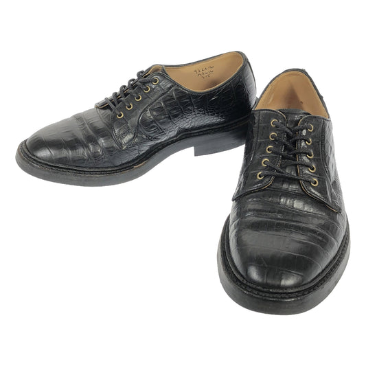 Tricker's | Plain Toe Derby Crocodile Embossed Leather Shoes | Leather Shoes | 7 1/2 | Black | Men's