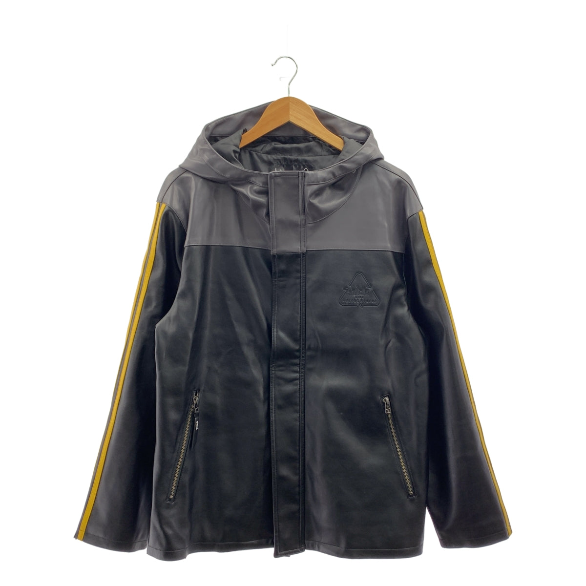 [類似新品] glamb | x hide 羊皮線條派克大衣 / 標誌側條紋拉鍊連帽外套 | L 碼 | 黑色 | 男款