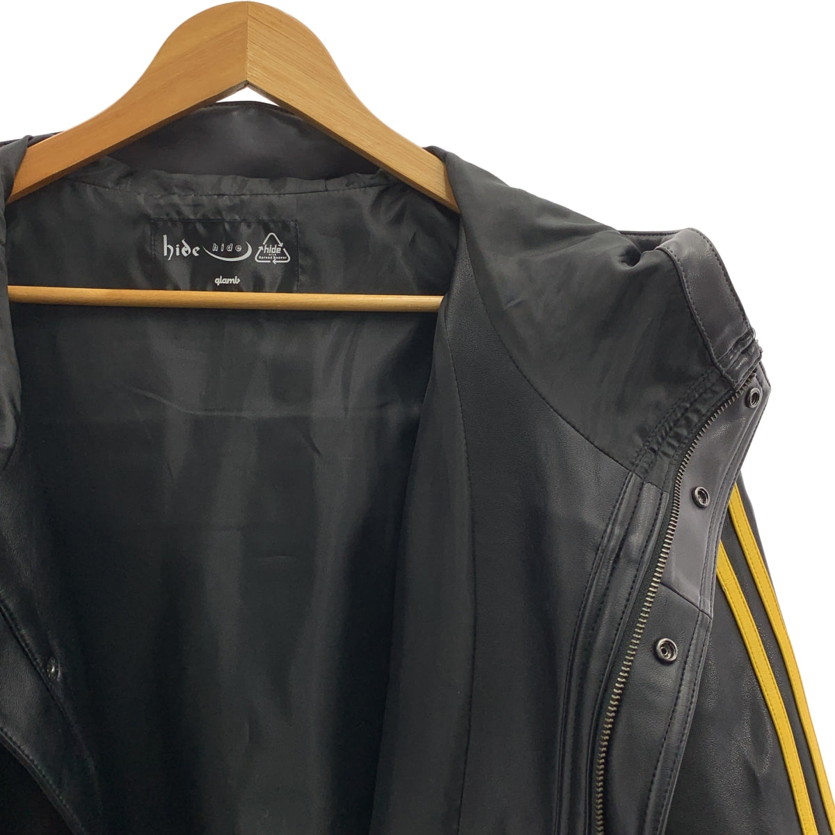 [類似新品] glamb | x hide 羊皮線條派克大衣 / 標誌側條紋拉鍊連帽外套 | L 碼 | 黑色 | 男款