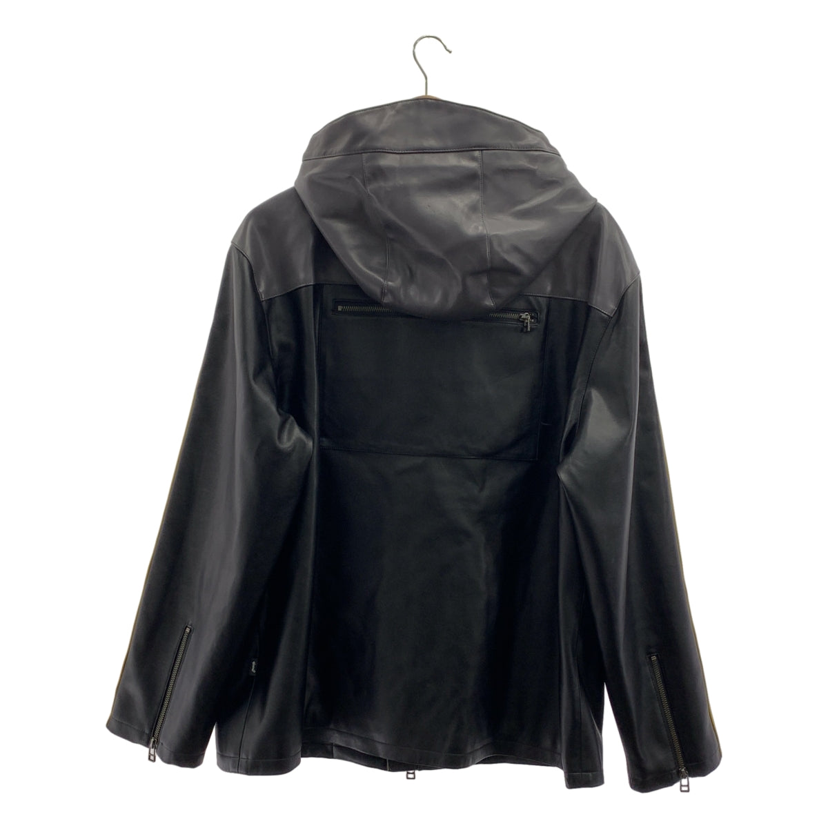 [類似新品] glamb | x hide 羊皮線條派克大衣 / 標誌側條紋拉鍊連帽外套 | L 碼 | 黑色 | 男款