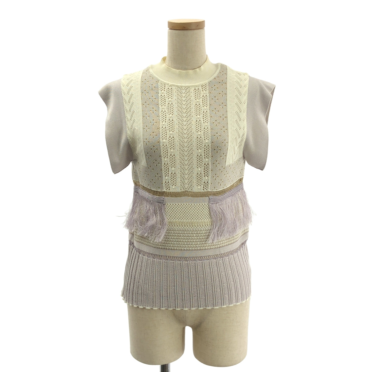 Mame Kurogouchi / マメクロゴウチ | SASH JAQUARD SLEEVELESS KNIT フリンジノースリーブニット | 2 | レディース