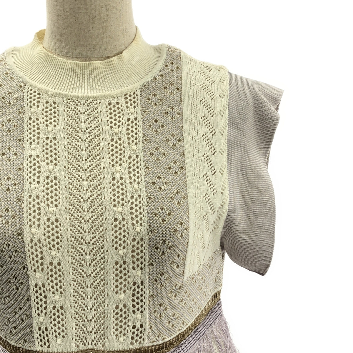 Mame Kurogouchi / マメクロゴウチ | SASH JAQUARD SLEEVELESS KNIT フリンジノースリーブニット | 2 | レディース