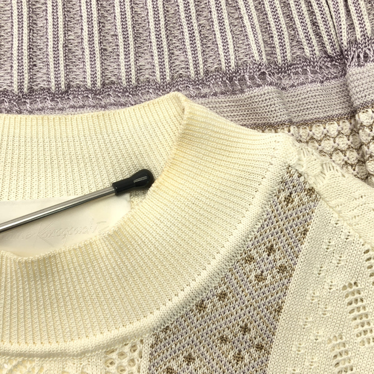 Mame Kurogouchi / マメクロゴウチ | SASH JAQUARD SLEEVELESS KNIT フリンジノースリーブニット | 2 | パープル/アイボリー | レディース