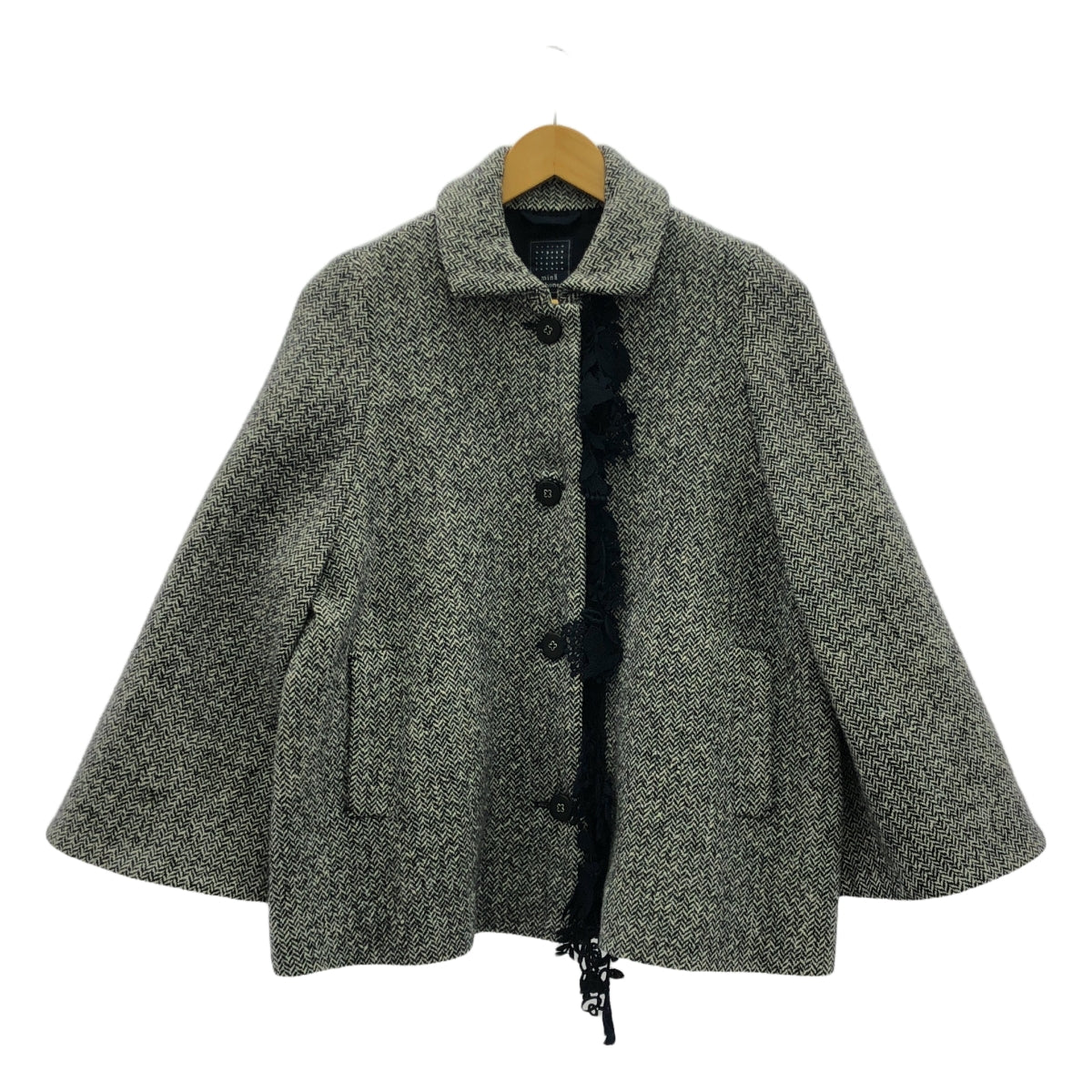 mina perhonen / ミナペルホネン | 2018AW | forest parade ウール ヘリンボーン ケープ風 コート | 36 | ネイビー / ホワイト | レディース