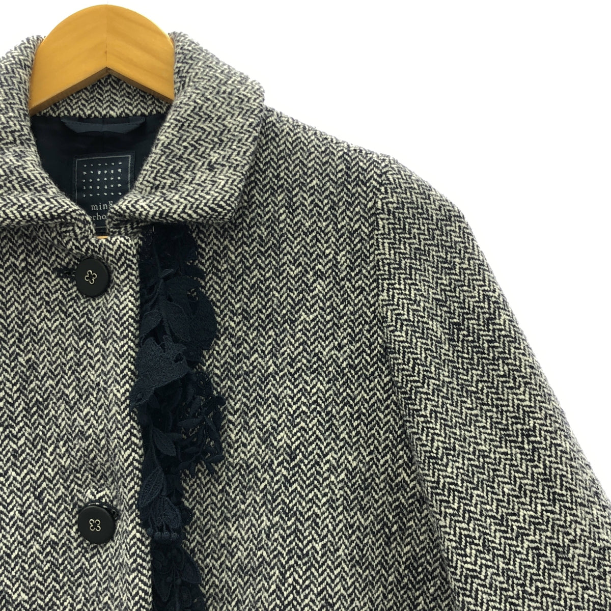 mina perhonen / ミナペルホネン | 2018AW | forest parade ウール ヘリンボーン ケープ風 コート | 36 | ネイビー / ホワイト | レディース