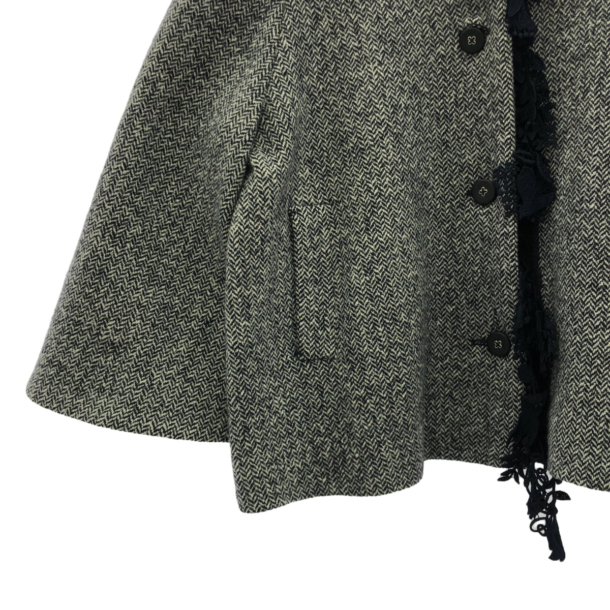 mina perhonen / ミナペルホネン | 2018AW | forest parade ウール ヘリンボーン ケープ風 コート | 36 | ネイビー / ホワイト | レディース