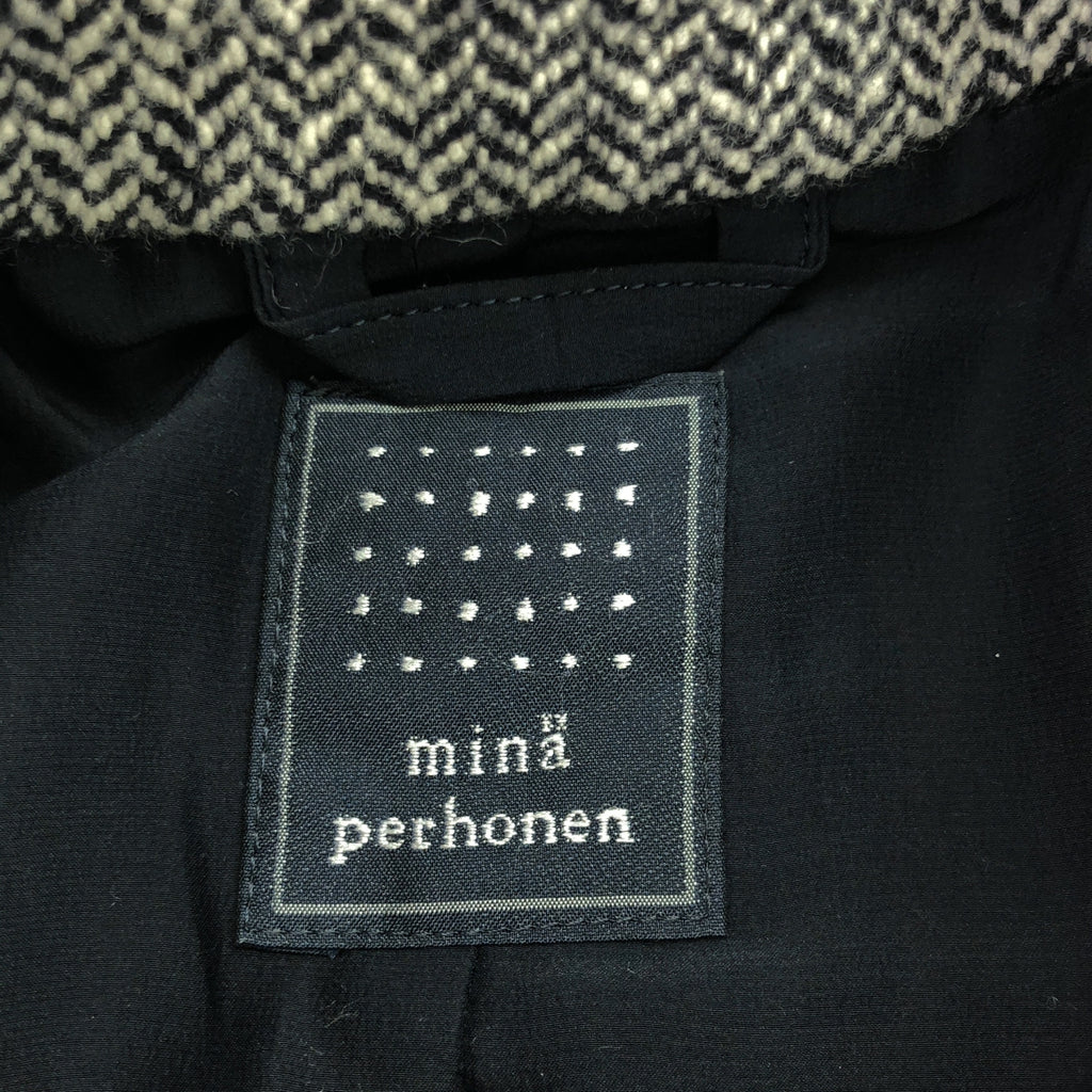 mina perhonen / 미나펠호넨 | 2018AW | forest parade 울 헤링본 케이프 스타일 코트 | 36 | 네이비 / 화이트 | 여성