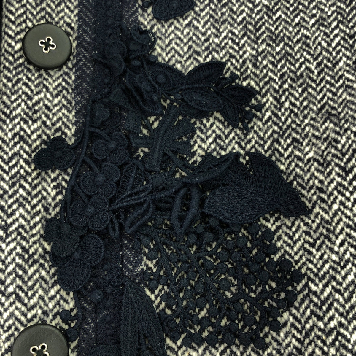 mina perhonen / ミナペルホネン | 2018AW | forest parade ウール ヘリンボーン ケープ風 コート | 36 | ネイビー / ホワイト | レディース