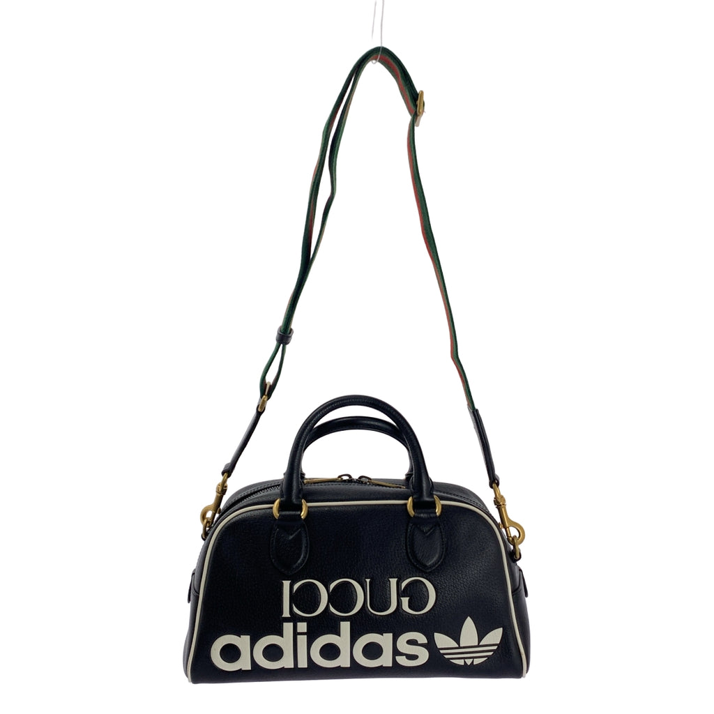 [狀況極佳] GUCCI | x adidas 合作款 702397 皮革標誌印花兩用迷你行李袋 | 黑色 | 女款