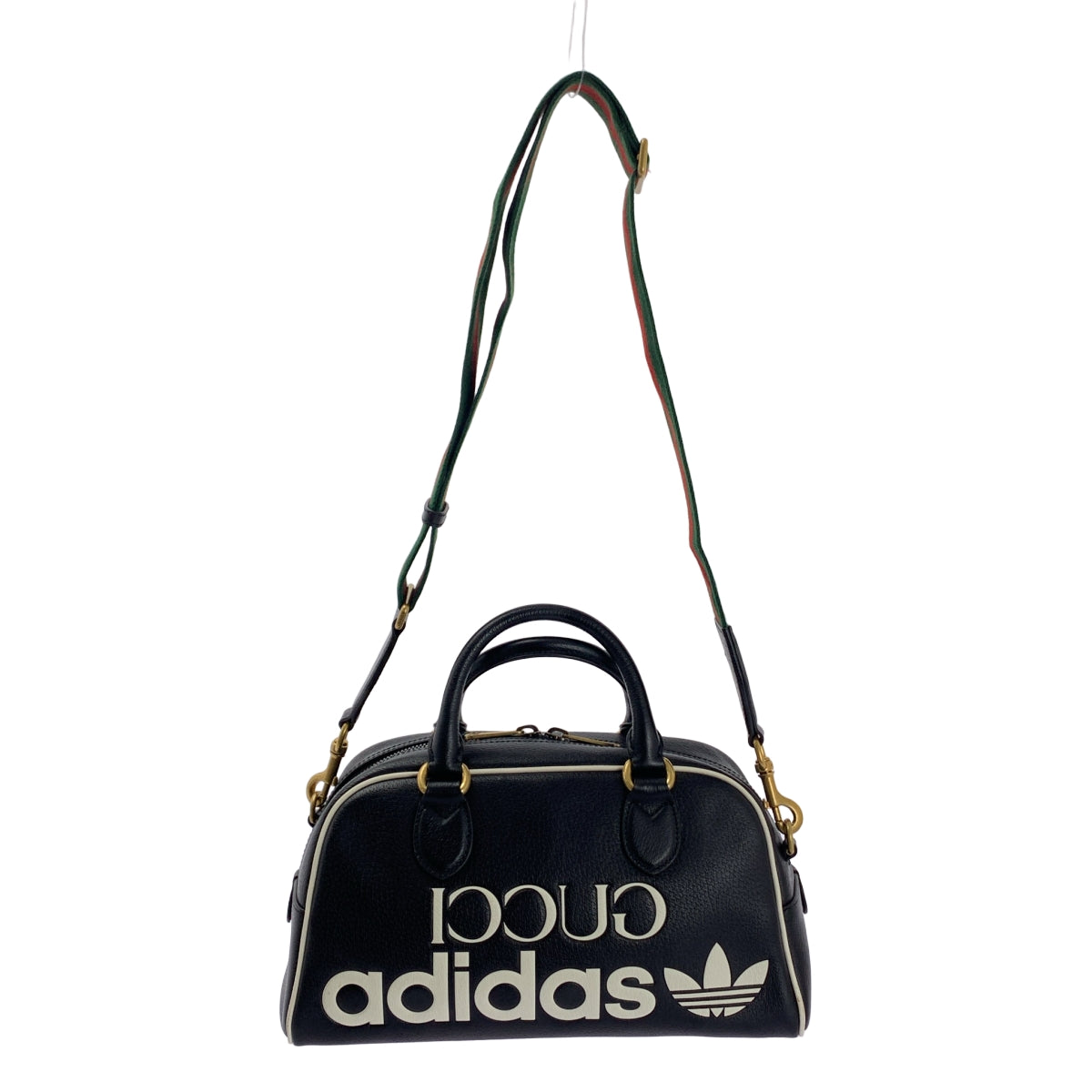 [狀況極佳] GUCCI | x adidas 合作款 702397 皮革標誌印花兩用迷你行李袋 | 黑色 | 女款