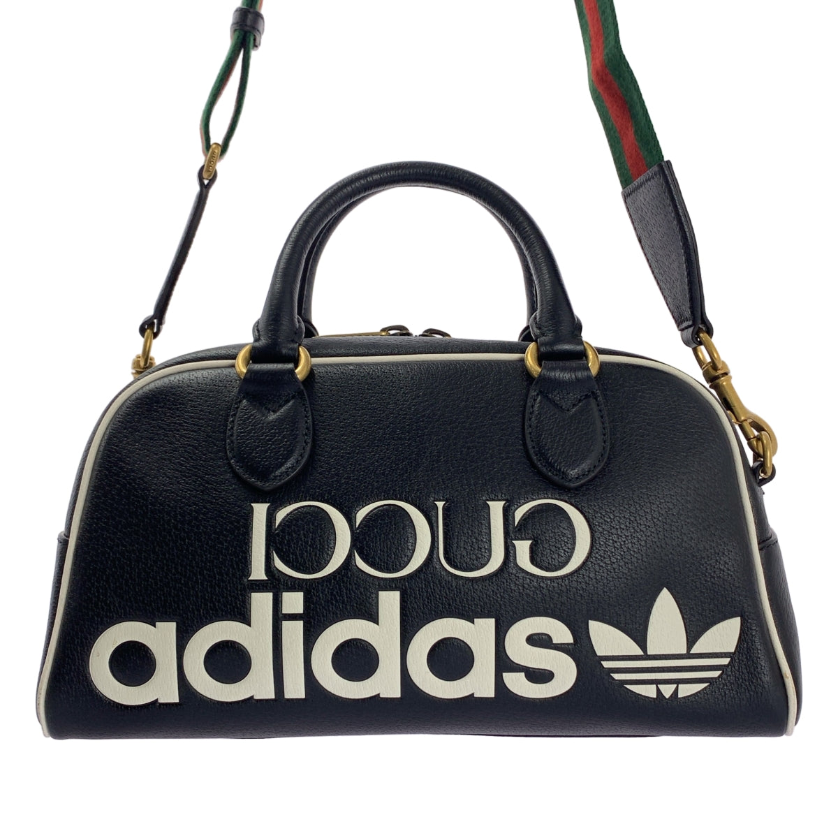 [狀況極佳] GUCCI | x adidas 合作款 702397 皮革標誌印花兩用迷你行李袋 | 黑色 | 女款
