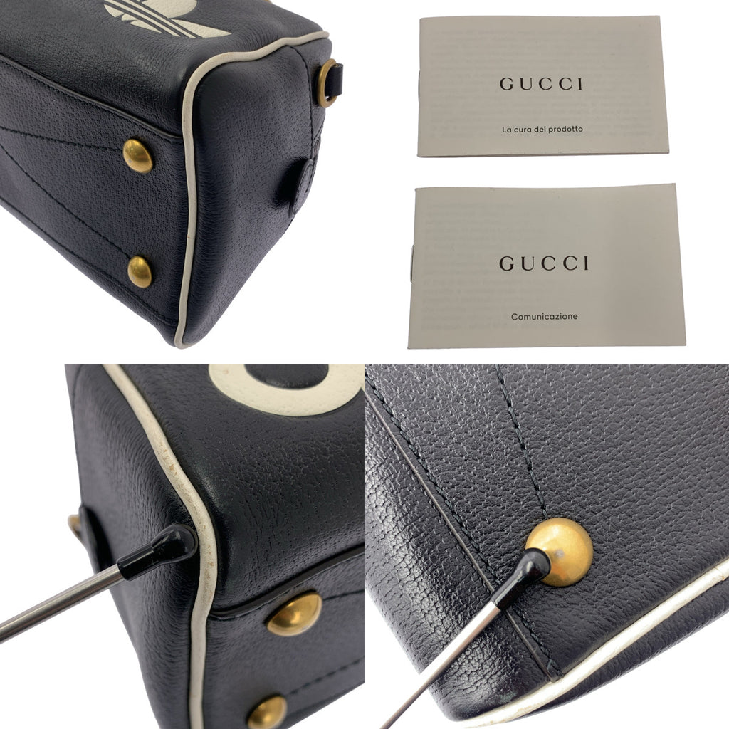 [狀況極佳] GUCCI | x adidas 合作款 702397 皮革標誌印花兩用迷你行李袋 | 黑色 | 女款
