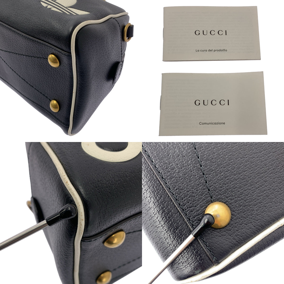 [狀況極佳] GUCCI | x adidas 合作款 702397 皮革標誌印花兩用迷你行李袋 | 黑色 | 女款