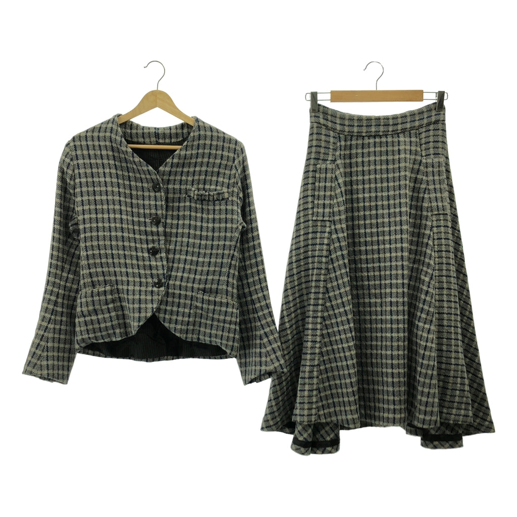 GEOFFREY B.SMALL / ジェフリーBスモール | Limited Edition / セットアップ all handwoven tessitura colombia alpaca wool fabric 手織り チェック ノーカラージャケット / スカート | S |