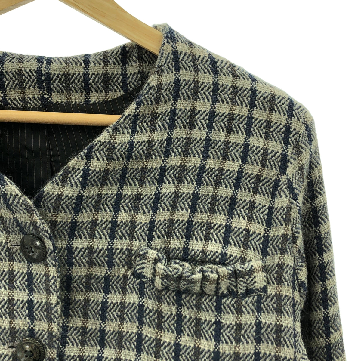 GEOFFREY B.SMALL / ジェフリーBスモール | Limited Edition / セットアップ all handwoven tessitura colombia alpaca wool fabric 手織り チェック ノーカラージャケット / スカート | S |