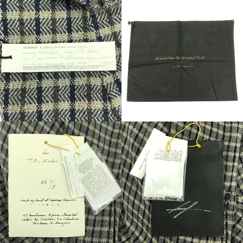 GEOFFREY B.SMALL / ジェフリーBスモール | Limited Edition / セットアップ all handwoven tessitura colombia alpaca wool fabric 手織り チェック ノーカラージャケット / スカート | S |