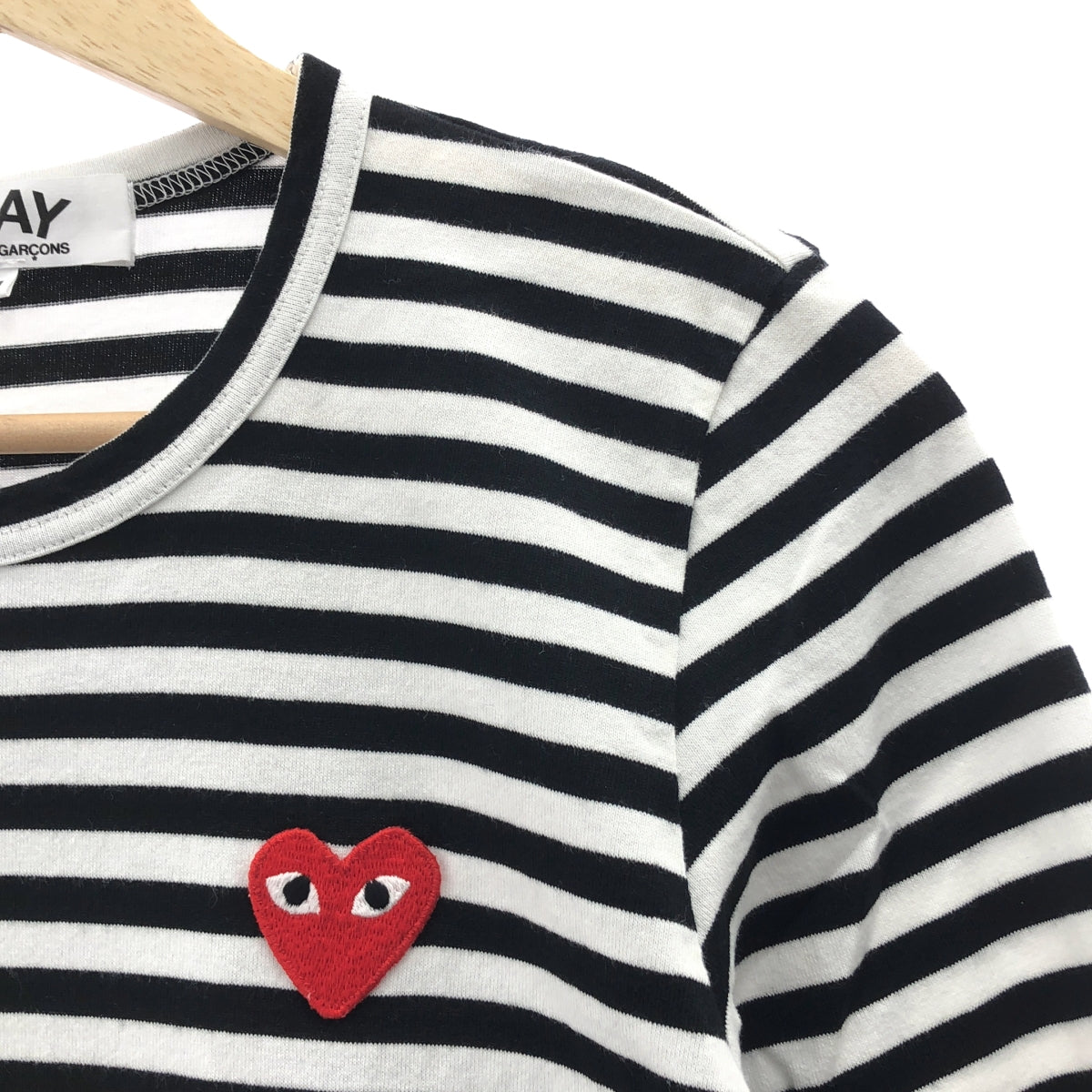 PLAY COMME des GARCONS / 플레이콤 데 갤슨 | AD2014 | 코튼 하트 헝겊 국경 크루넥 컷소우 | M |