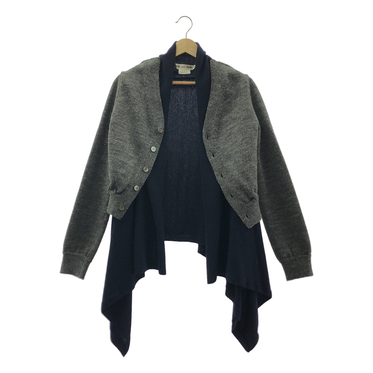 COMME des GARCONS / コムデギャルソン | 2009AW | ウール レイヤード ニット カーディガン | M | グレー/ネイビー | レディース