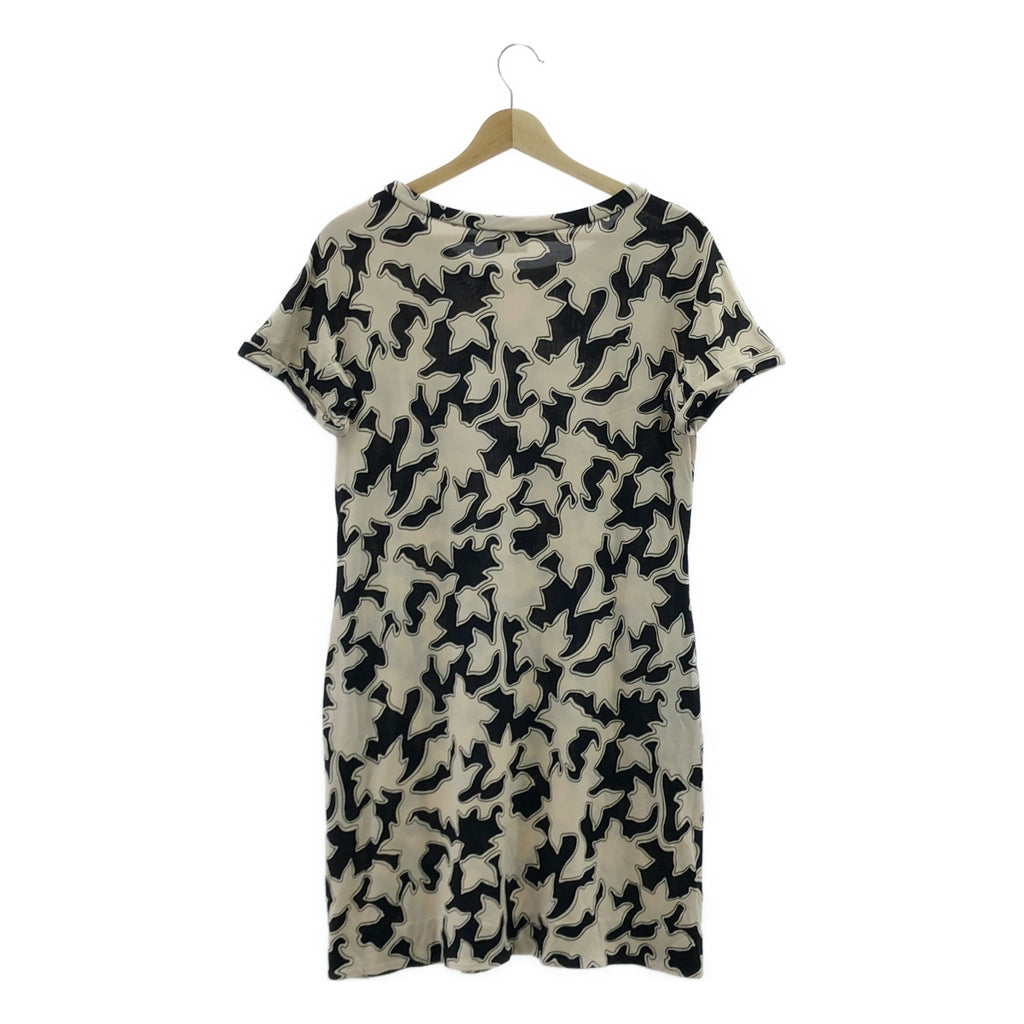 DIANE VON FURSTENBERG / ダイアンフォンファステンバーグ | BETH VINTAGE / クルーネック 総柄 シルク ワンピース | 10 | ベージュ / ブラック | レディース