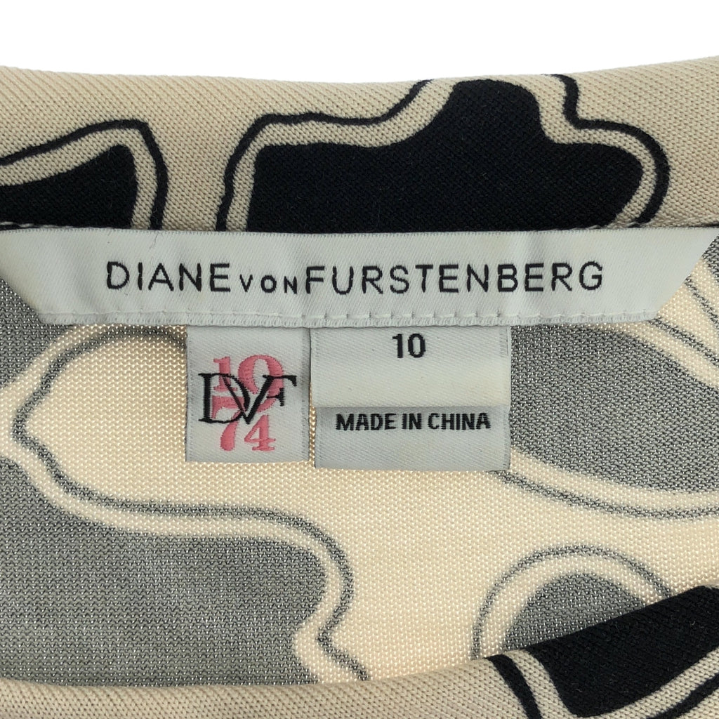 DIANE VON FURSTENBERG / ダイアンフォンファステンバーグ | BETH VINTAGE / クルーネック 総柄 シルク ワンピース | 10 | ベージュ / ブラック | レディース