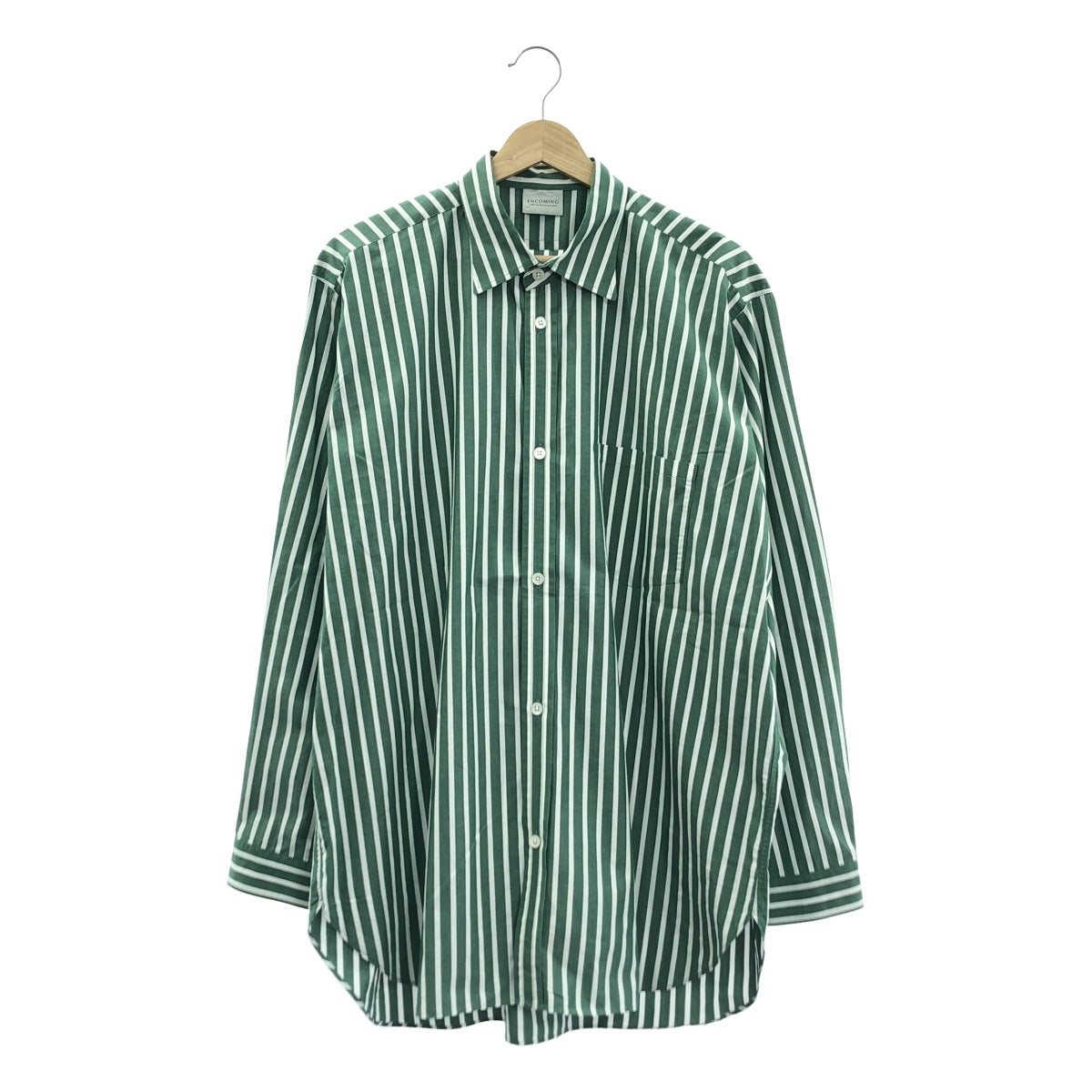 即將推出 | 標準口袋襯衫 棉質條紋襯衫 | L | 綠/白 | 男款