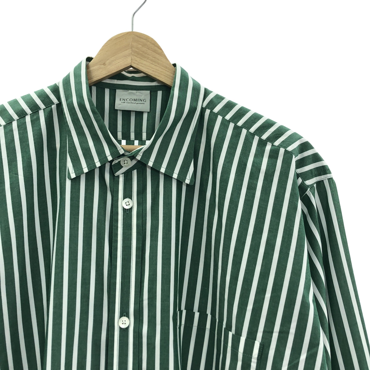 ENCOMING / インカミング | STANDARD POCKET SHIRT コットン ストライプシャツ | L | グリーン/ホワイト | メンズ