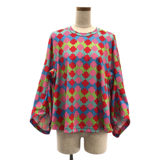 [Good Condition] COMME des GARCONS | 2024SS | Polyester all-over pattern, geometric pattern, deformed, 3D sleeves, pullover, cut-and-sew top | S | Multicolor | Women's