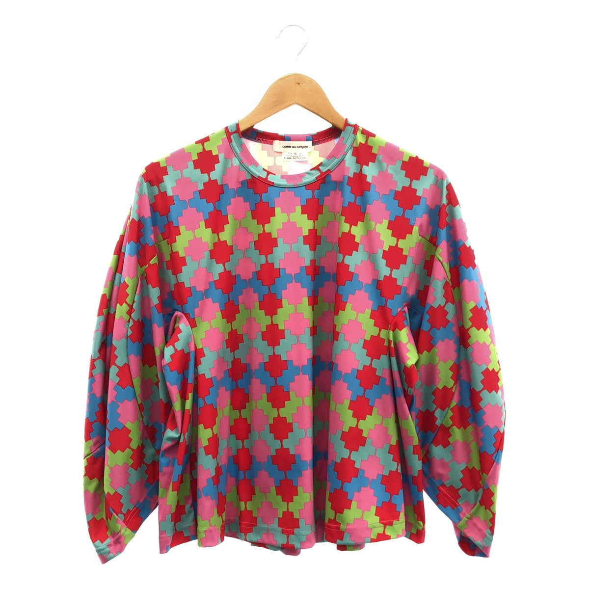 [Good Condition] COMME des GARCONS | 2024SS | Polyester all-over pattern, geometric pattern, deformed, 3D sleeves, pullover, cut-and-sew top | S | Multicolor | Women's