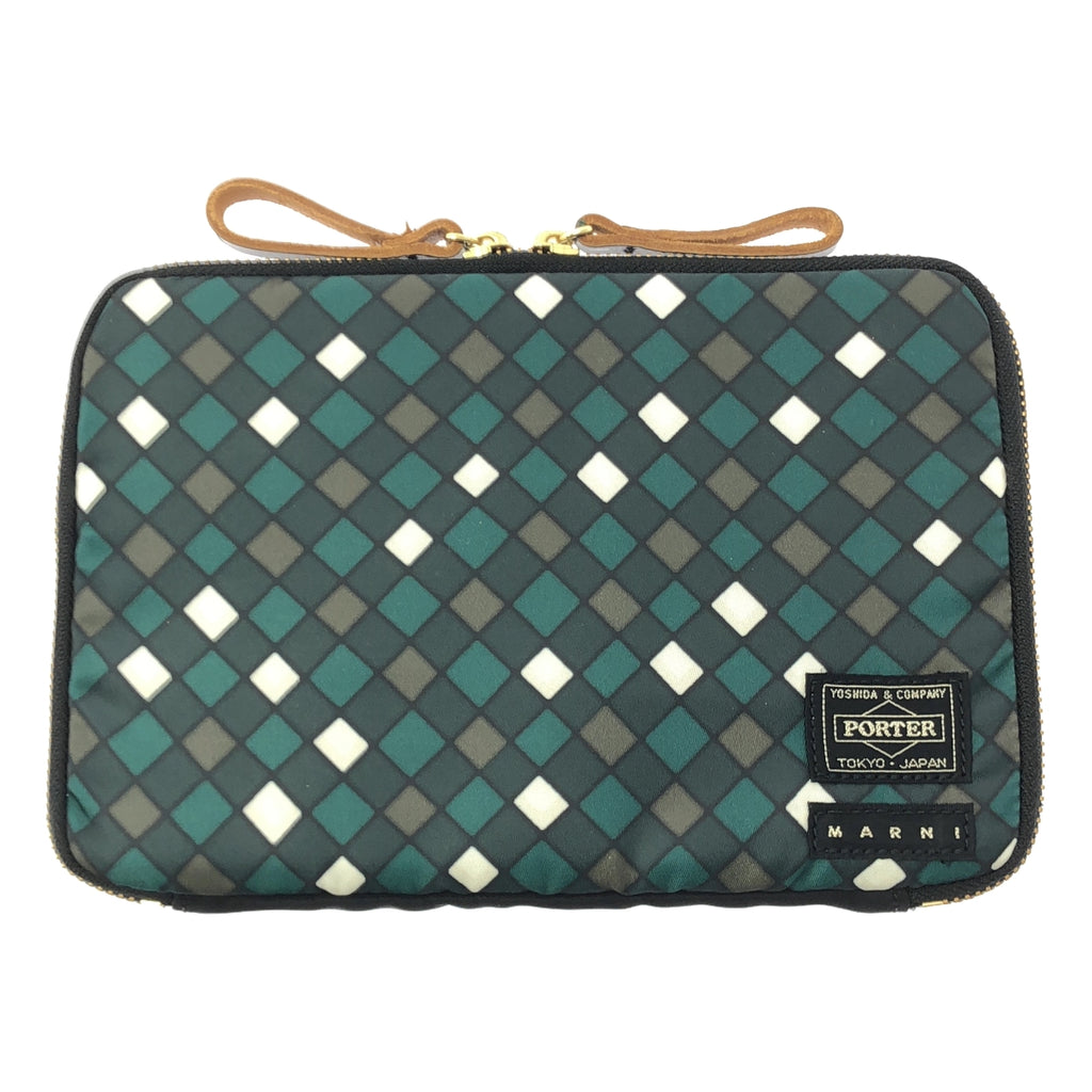 【美品】  MARNI / マルニ | ×PORTER ポーター / アーガイルチェック ラウンドジップ ポーチ | ブラック / グリーン | レディース