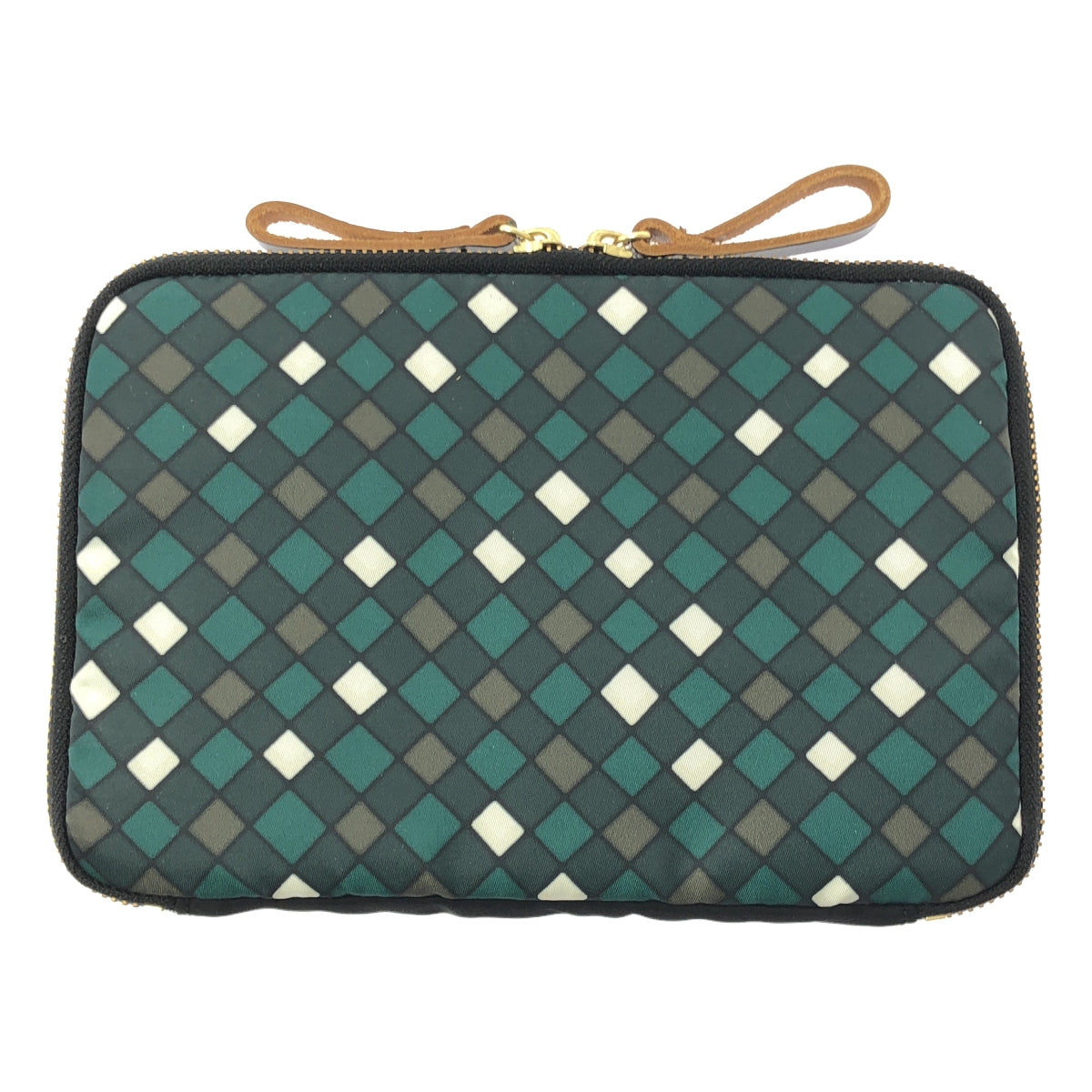 [狀況極佳] MARNI | PORTER 菱形格紋圓形拉鍊手拿包 | 黑色/綠色 | 女款