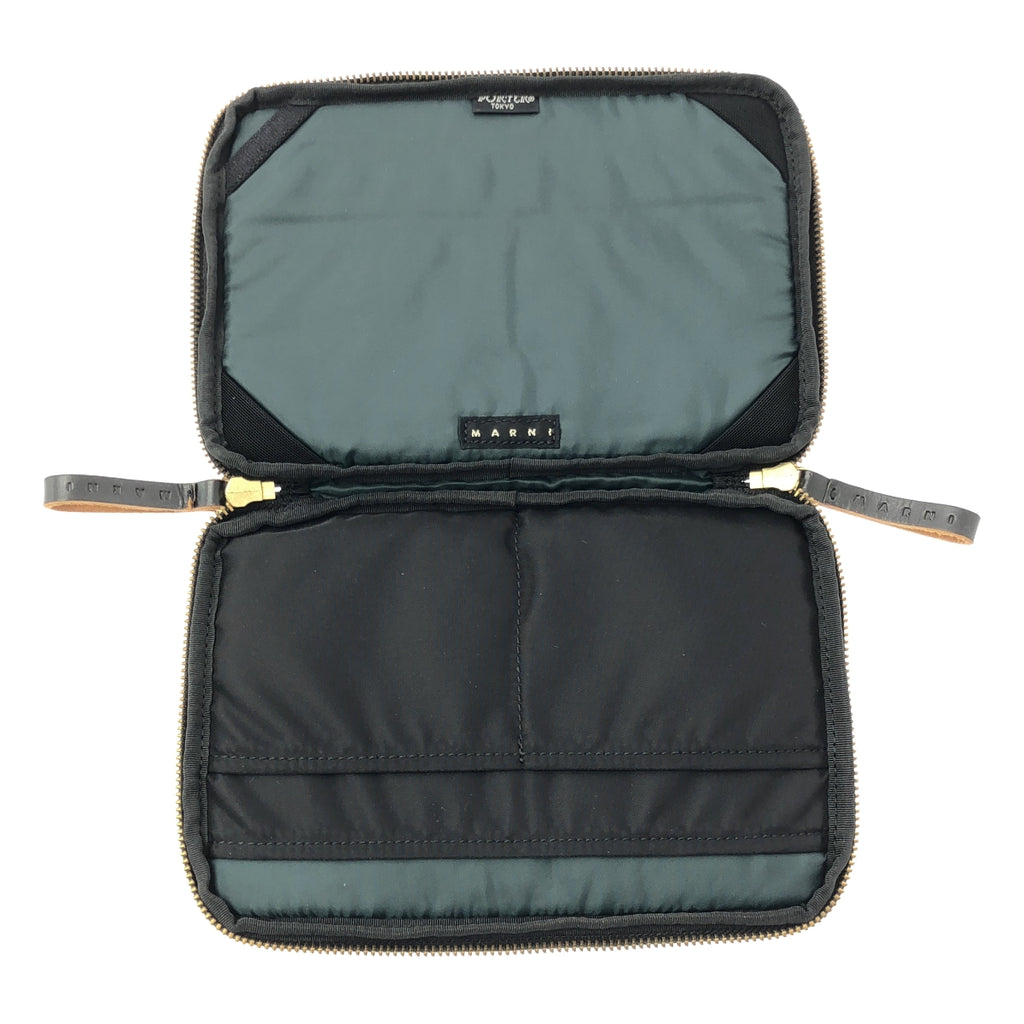 【美品】  MARNI / マルニ | ×PORTER ポーター / アーガイルチェック ラウンドジップ ポーチ | ブラック / グリーン | レディース