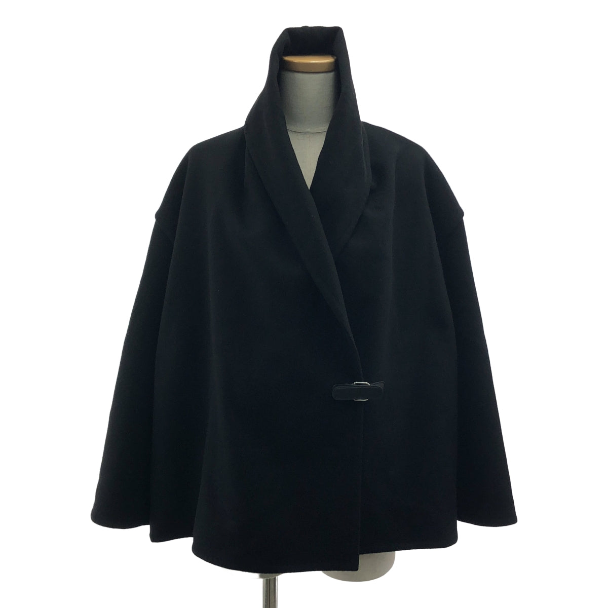 【美品】  HERMES / エルメス | レザーベルト カシミヤ ドレープ コート | 34 | ブラック | レディース