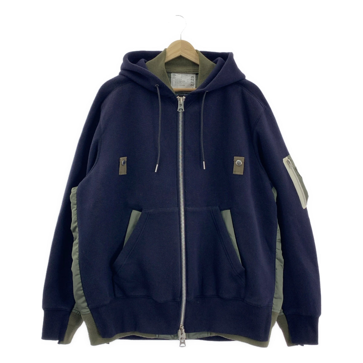 sacai / サカイ | 2022SS | ドッキング スウェット MA-1 ジップアップ パーカー | 3 | ネイビー / オリーブ | メンズ