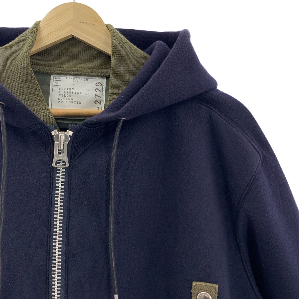 sacai / サカイ | 2022SS | ドッキング スウェット MA-1 ジップアップ パーカー | 3 | ネイビー / オリーブ | メンズ