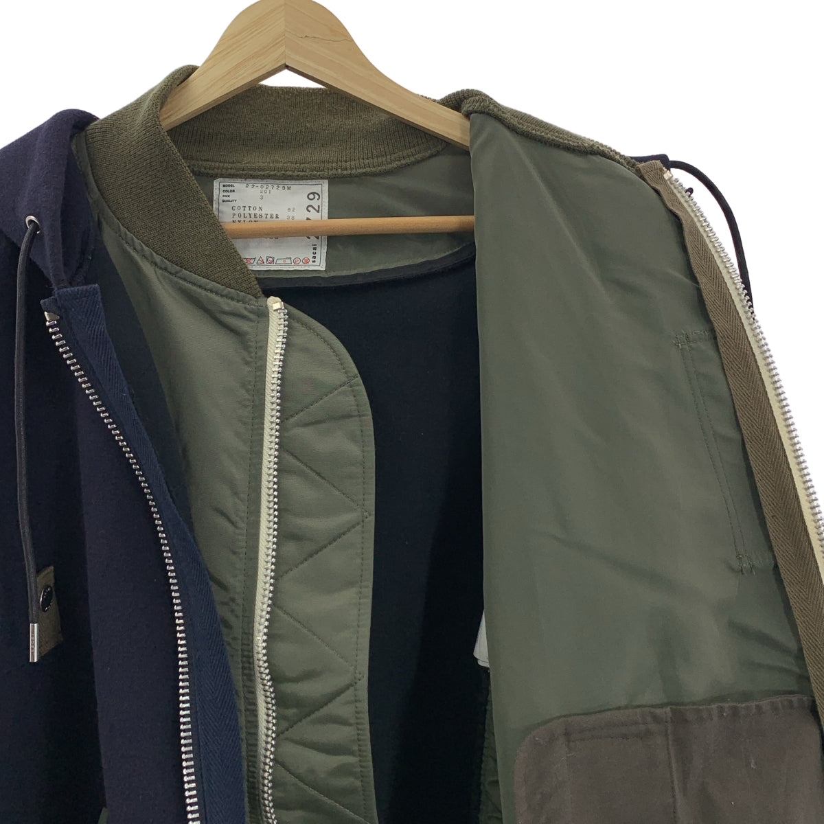 sacai / サカイ | 2022SS | ドッキング スウェット MA-1 ジップアップ パーカー | 3 | ネイビー / オリーブ | メンズ