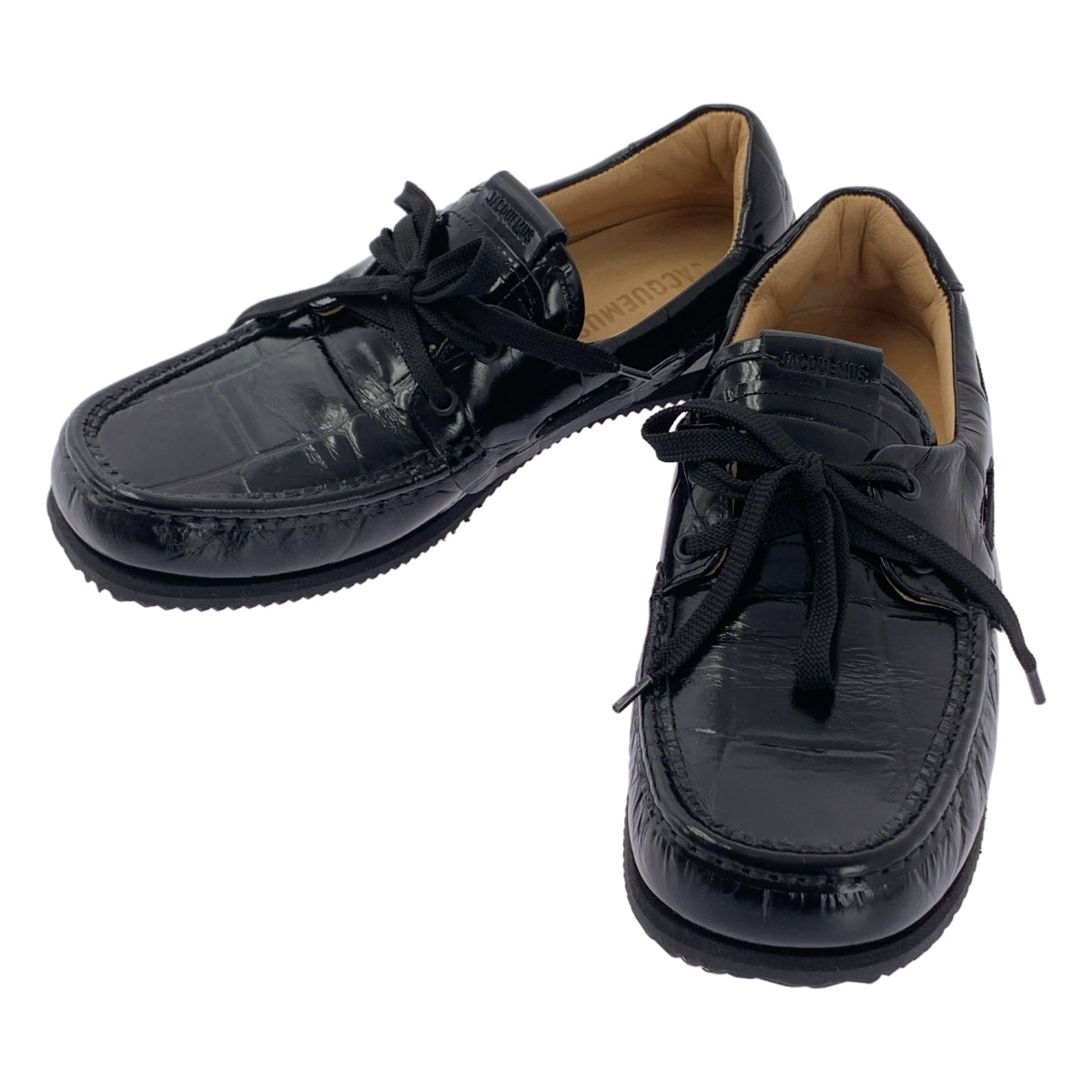 [全新品] JACQUEMUS Les Batto 壓花繫帶船鞋 | 40碼 | 黑色 | 男款