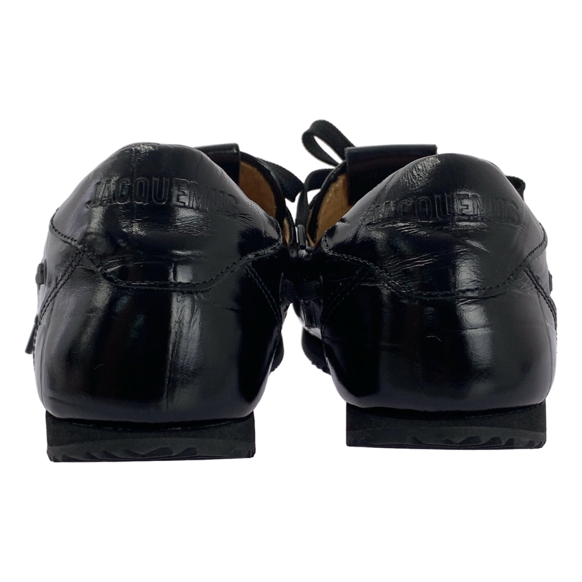 [全新品] JACQUEMUS Les Batto 壓花繫帶船鞋 | 40碼 | 黑色 | 男款