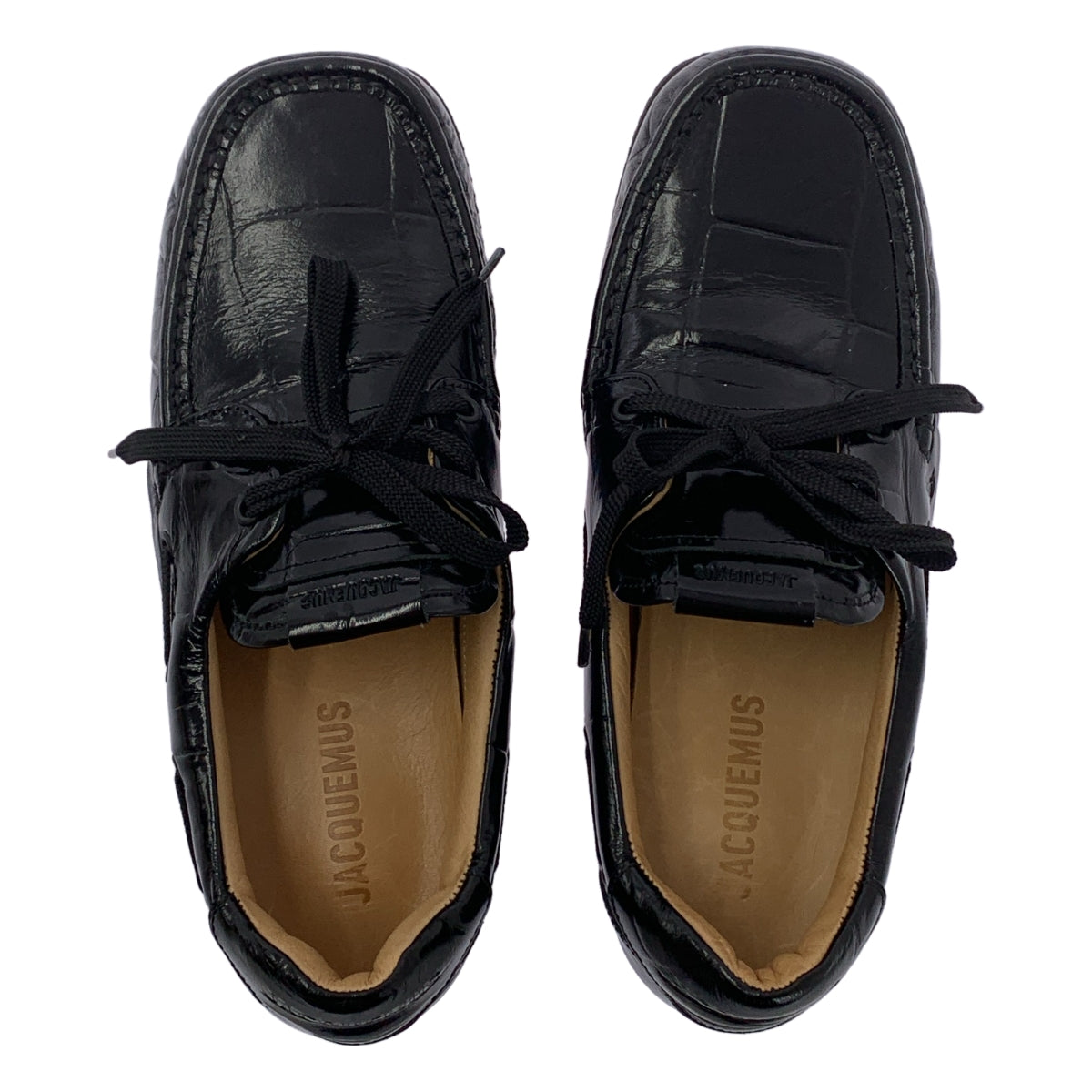 [全新品] JACQUEMUS Les Batto 壓花繫帶船鞋 | 40碼 | 黑色 | 男款