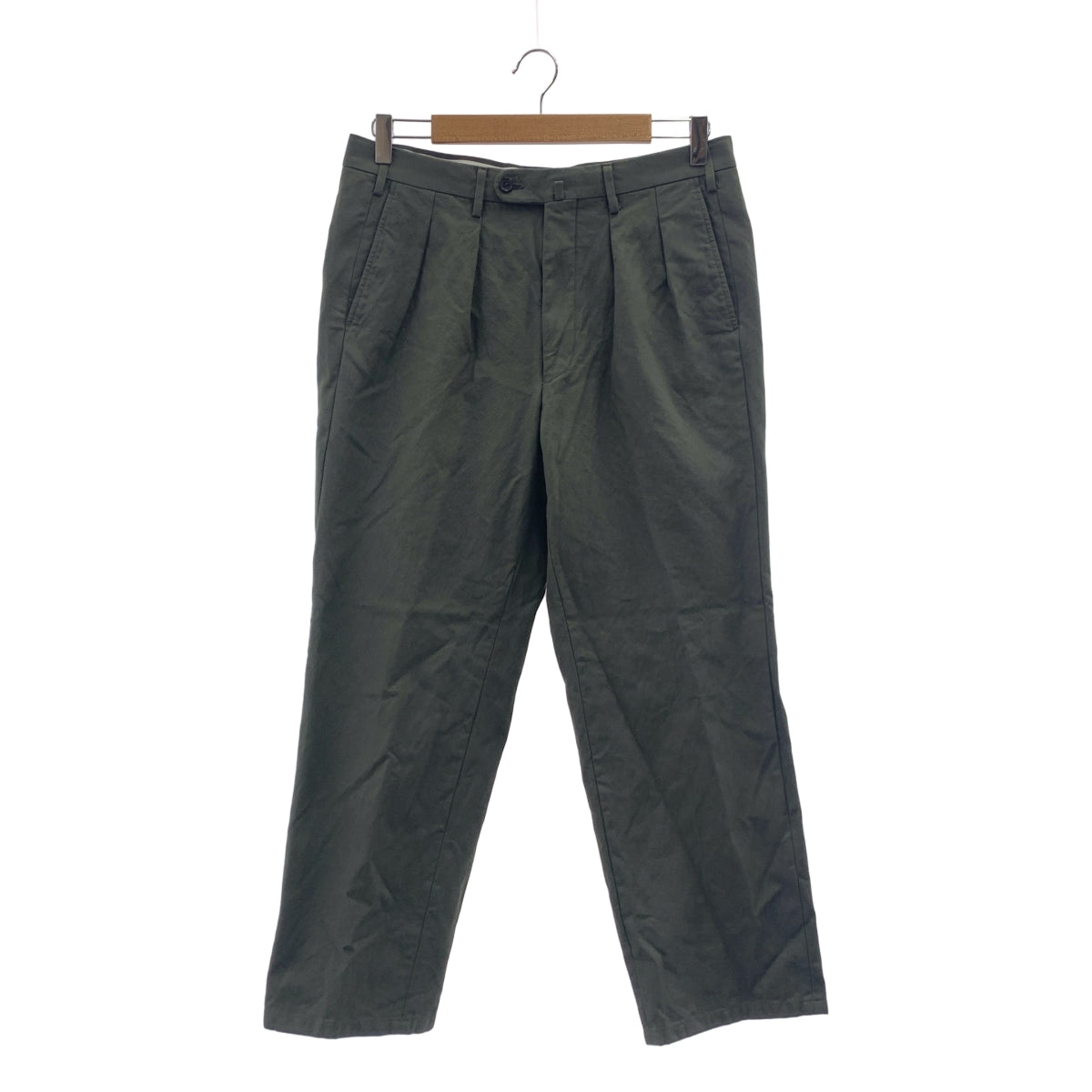 TOMORROWLAND PILGRIM / トゥモローランド ピルグリム | 2025SS | SONDRIO / ソンドリオ社 / SAVILE ROW ROYAL 生地 / EMINENTO / コットン 2プリーツ ストレート スラックス パンツ | 48 | オリーブ | メンズ